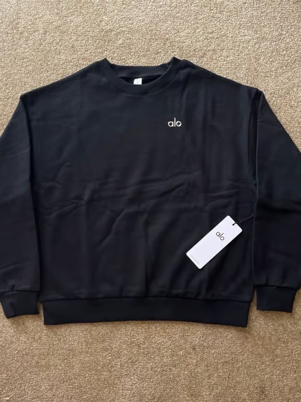 ALO Yoga Black Crewneck Sweatshirt with Subtle Logo